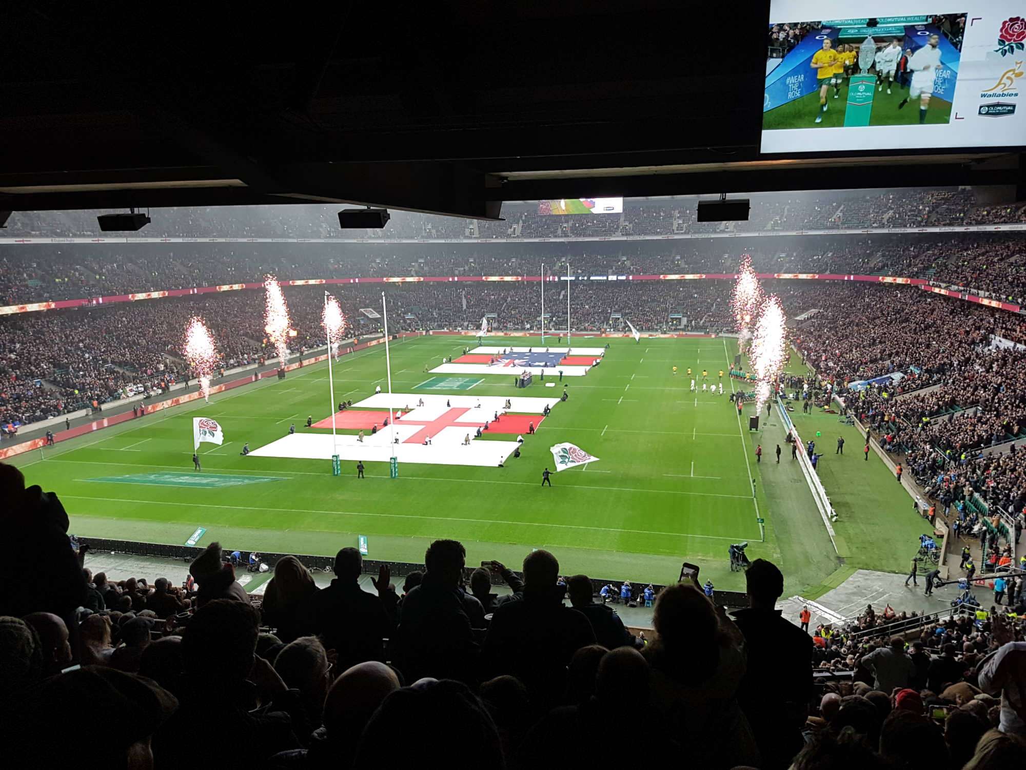 View of Eng v Aus at Twickenham Stadium from Seat Block M18